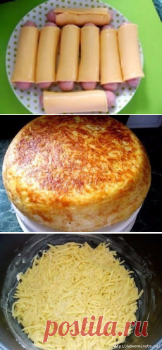 Картофельная запеканка с начинкой из сосисок в сыре.