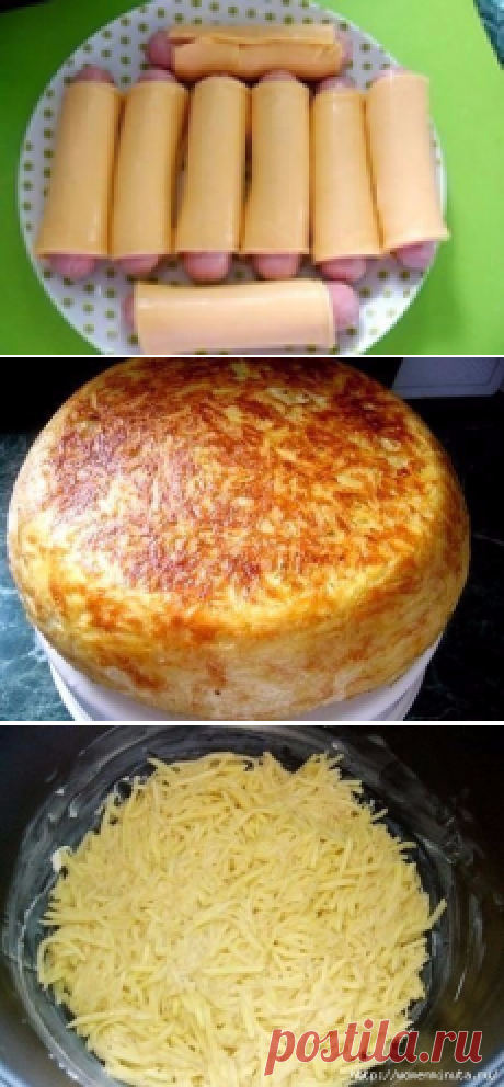 Картофельная запеканка с начинкой из сосисок в сыре.