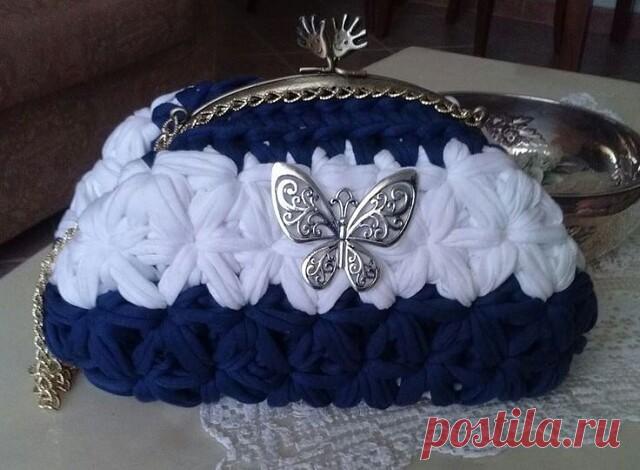 Сумочка из пряжи "Спагетти", узором "звездочки"
Описание узора + видео: