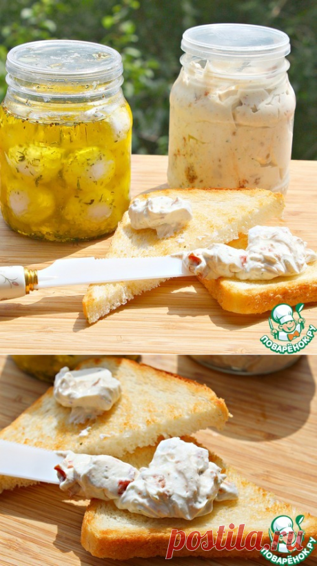 Мягкий сыр из простокваши, кефира, сметаны - кулинарный рецепт
Мягкий сыр из простокваши, кефира, сметаны - Ингредиенты     Кефир	(жирность 3.2%) — 400 мл
    Сметана	(жирность 20%) — 400 г
    Простокваша	(жирность 4%) — 400 мл
    Соль	— 1 ч. л.
    Уксус	(6%) — 1 ч. л.

Вариант 1

    Масло оливковое	
    Специи	(прованские травы сухие)
    Чеснок	(порезать пластинками) — 2 зуб.

Вариант 2

    Томаты вяленые	
    Песто	— 1 ч. л.