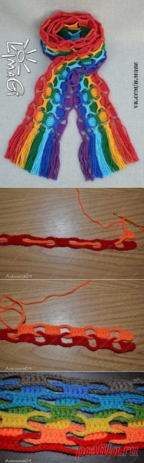 Радужный шарфик крючком