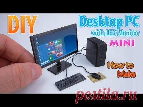 DIY Realistic Miniature Desktop PC with LED Widescreen Monitor | DollHouse | No Polymer Clay! - YouTube