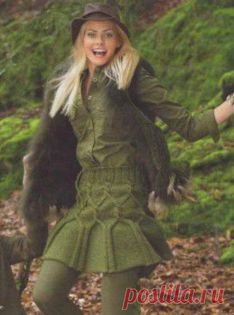 Вязание крючком и спицами - Зеленая юбка с косами