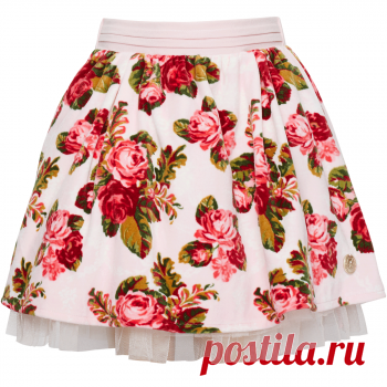 Д834 Юбка принтованная для девочки, розовый с принтом 