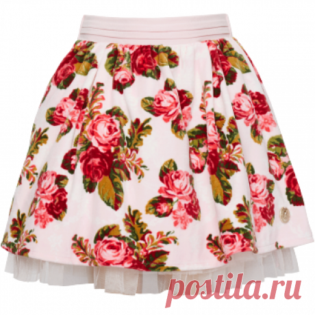 Д834 Юбка принтованная для девочки, розовый с принтом "Крупные цветы"