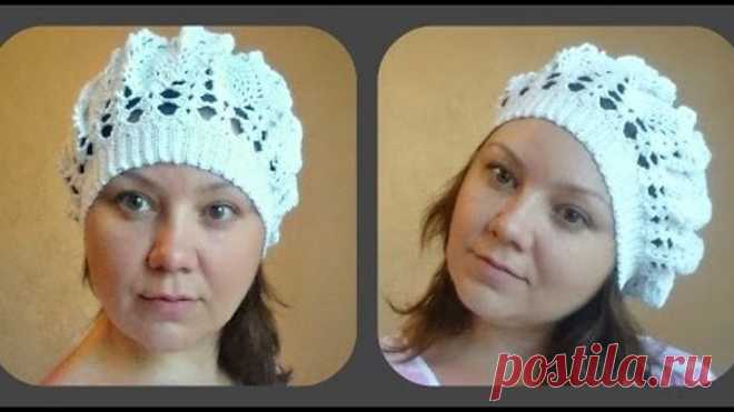 женская летняя беретка рисунком ананасы, вязание крючком