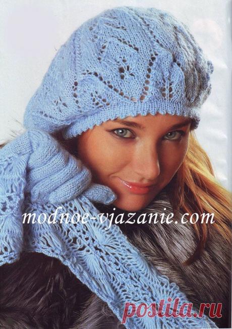 Ажурный берет, ажурные перчатки