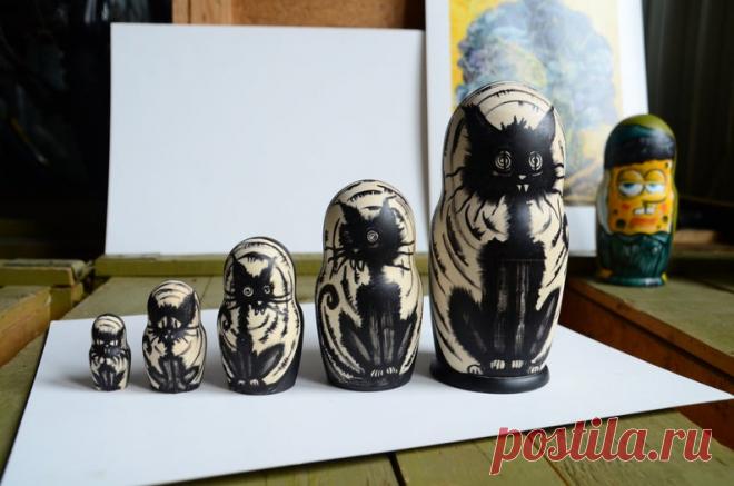 Русская Матрешка Бабушка Деревянные вложенные куклы Черные | Etsy