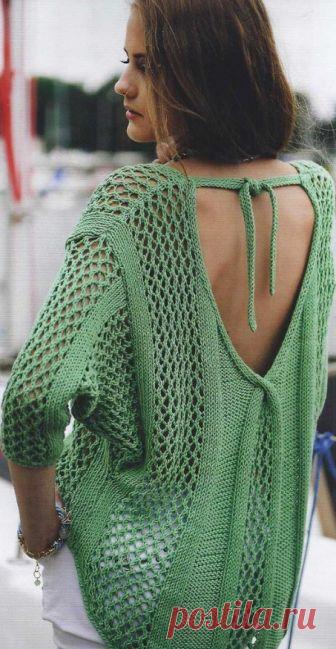 Пуловер с открытой спиной спицами