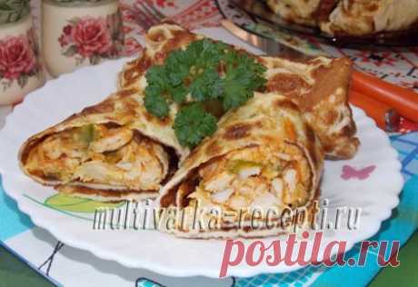 Яичные блины с начинкой, пошаговый рецепт с фото