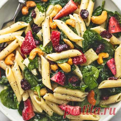 Strawberry Spinach Pasta Salad with Orange Poppy Seed Dressing