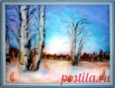 Картина из шерсти. Зимний пейзаж | Страна Мастеров