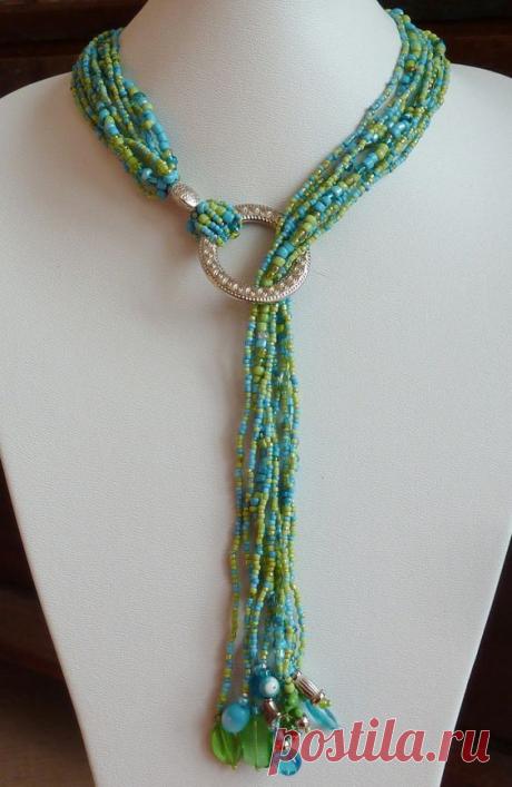 Collier Fantaisie OCé Sharon, Cascade Perles de Verre Turquoise