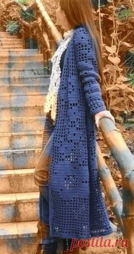 Филейный кардиган крючком. Схемы. / knittingideas.ru