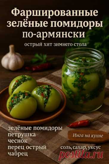 Ингредиенты для маринованных зелёных помидоров (около 10 банок по 1,5 л):
- Помидоры зелёные (молочной спелости, можно бурые) — 10–11 кг
- Петрушка — 1 большой пучок
- Чеснок — 1 кг
- Перец острый красный — 200 г
- Чабрец (тимьян) — 2 ст. л. (можно свежий или сушёный)
- Укроп (зонтики) — по 1 на банку (по желанию можно добавить немного зелени в начинку)
- Болгарский перец (для прослоек) — 3–4 шт.
- Лавровый лист — по 1 листику на банку
.