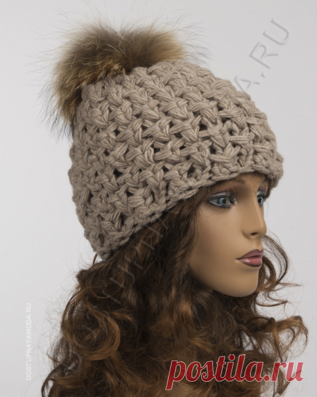 Шапка вязаная с помпоном из натурального меха - Вязаные шапки - Каталог шапок