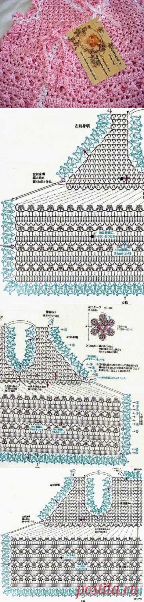 فستان بنوته بيبي وردي من الكروشيه مع الباترون ~ خيط وابره