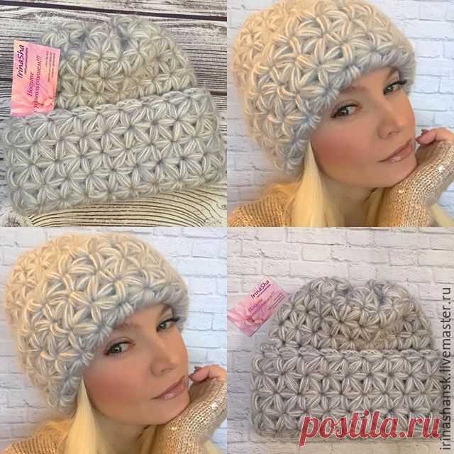 Вяжем мохеровую шапку с отворотами - Как связать шапку спицами. How to knit a hat. Мохеровая шапка с