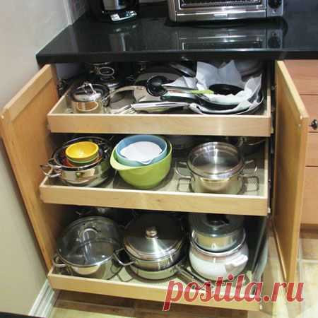 Удобные выдвижные полки для кухни
