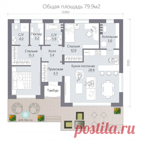 Проект дома 79,9м2 с котельной | Arh-For готовые проекты | Яндекс Дзен