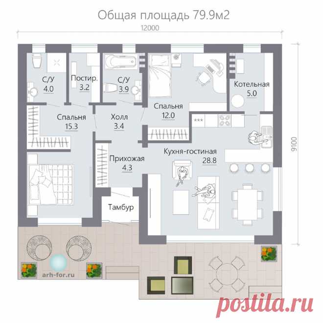 Проект дома 79,9м2 с котельной | Arh-For готовые проекты | Яндекс Дзен