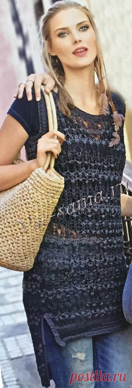 Ажурная туника-безрукавка с удлинённой спинкой. Спицами. / vse-sama.ru