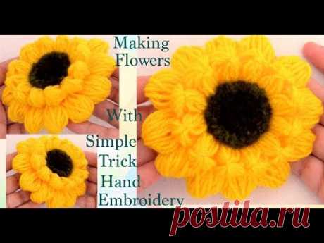 Haz flores girasoles con un pequeño truco Hand Embroidery Making flowers with very simple trick