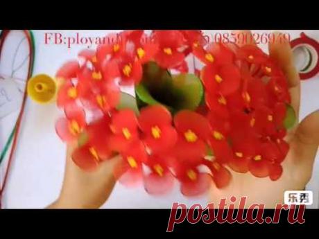 ดอกโป๊ยเซียน crown of thorn flower  How to make nylon flower by ployandpoom