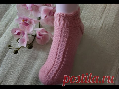 Короткие носочки с ажурной резинкой. От набора петель, до закрытия мыска. Подробный МК. Часть 1.