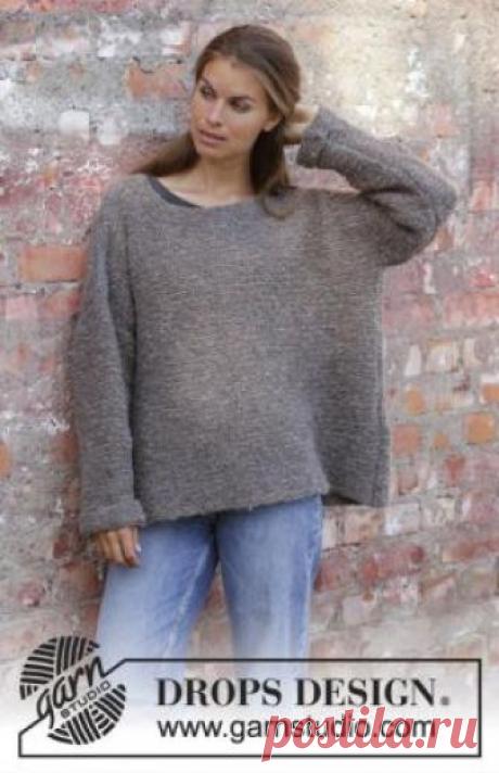 Свитер оверсайз Ивовая тропа Объемный свитер оверсайз для женщин, связанный из пряжи букле платочным узором на спицах 5.5 мм. Детали переда, спинки и рукавов...