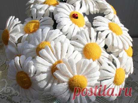 Собираем солнечный букет ромашек из шерсти. Ирина Рудая (IRudaya)