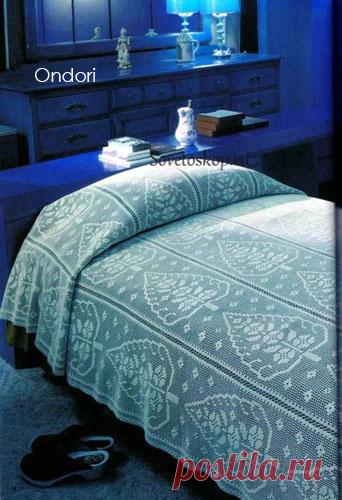 Покрывало крючком «Листья» Схема вязания крючком филейного покрывала «Листья»