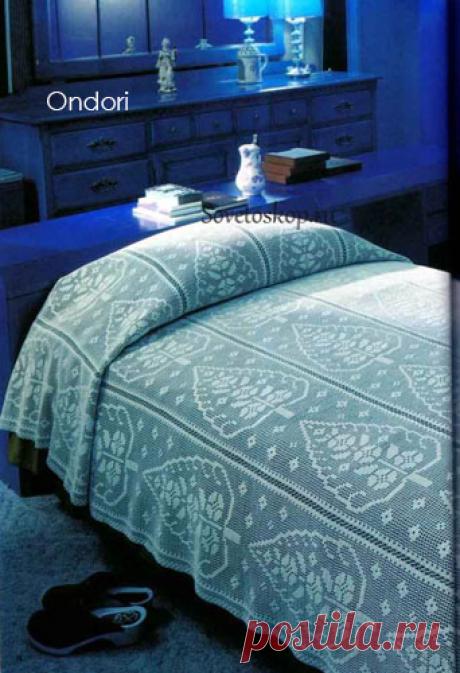 Покрывало крючком «Листья» Схема вязания крючком филейного покрывала «Листья»