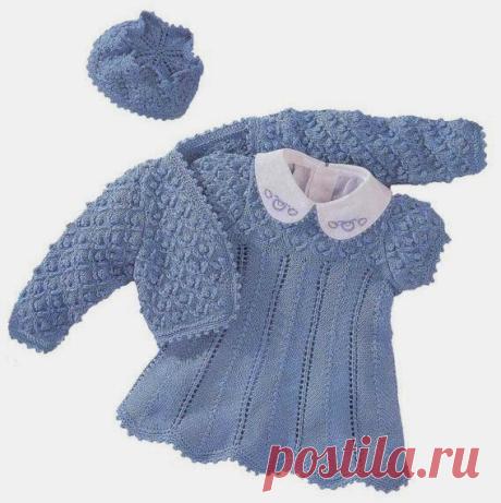 Болеро, платье и шапочка для девочки. Спицами.