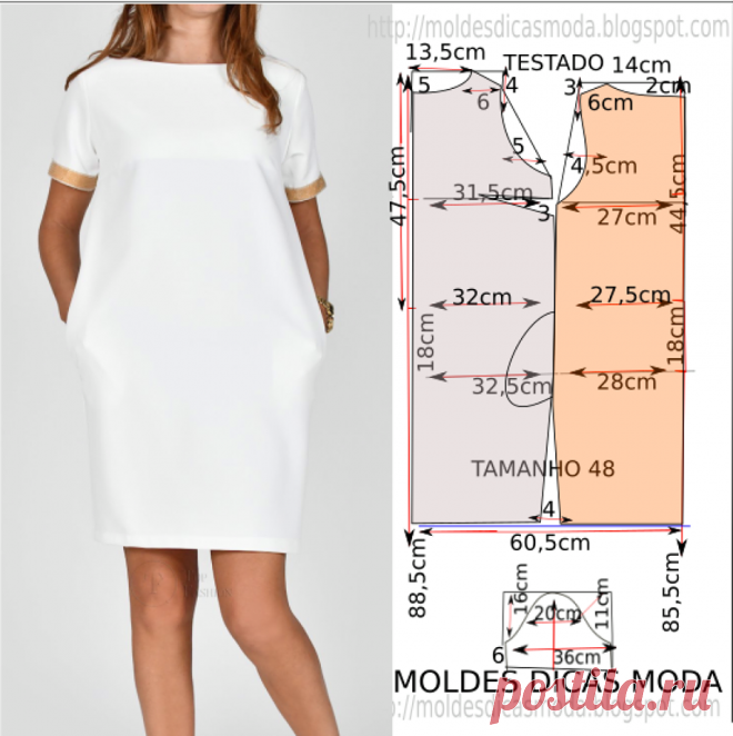 Vestido branco casual Molde de vestido branco casual Todos temos no guarda-roupa um vestido branco casual. Também são estas peças de roupa as mais solicitadas pelos seguidores. As medidas da modelagem facilitam a construção do molde. A ilustração do molde não inclui valor de costura, tem que ser