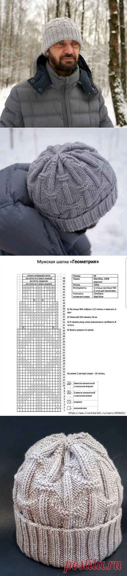 МУЖСКАЯ ШАПКА “ГЕОМЕТРИЯ” (Вязание спицами) – Журнал Вдохновение Рукодельницы