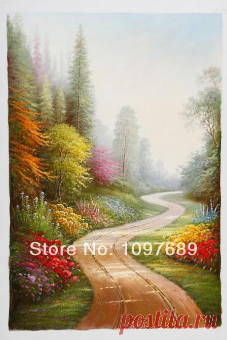 frame watercolor painting Picture - More Detailed Picture about Wholesale Thomas Kinkade 100% Hand Painted Oil Painting on Canvas Country Park Ride 24&quot;x36&quot; No Frame Picture in Painting &amp; Calligraphy from caseartz
