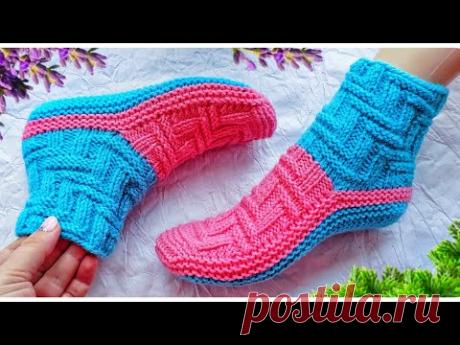 СВЯЗАЛА ТАКУЮ КРАСОТУ ДЛЯ ВАС💥ЯРКИЕ И НАРЯДНЫЕ ТАПОЧКИ - СЛЕДКИ СПИЦАМИ!!!