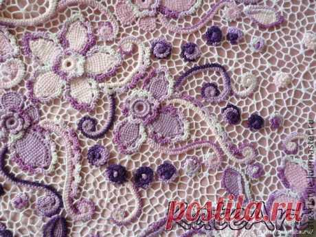 Цветы тунисской техникой в ирландском вязании - схемы