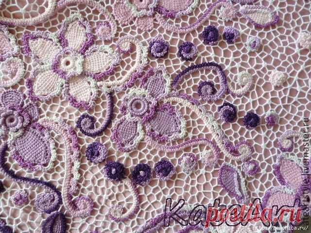 Цветы тунисской техникой в ирландском вязании - схемы