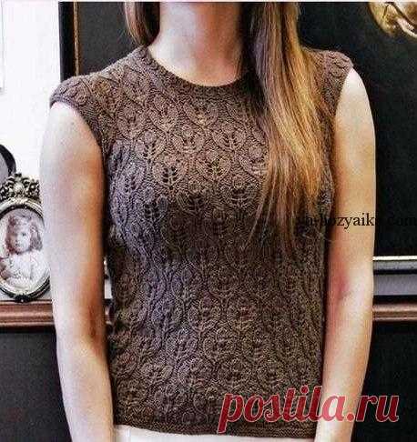 Топ спицами схема. Топ спицами с красивым узором Шоколадный топ спицами с лиственным узором. Топ спицами с красивым узором