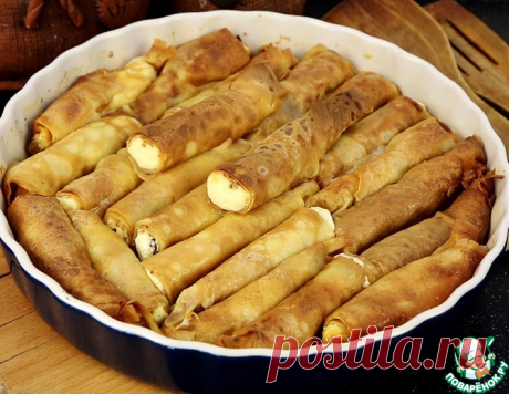 Запеченные блины с творогом и изюмом – кулинарный рецепт