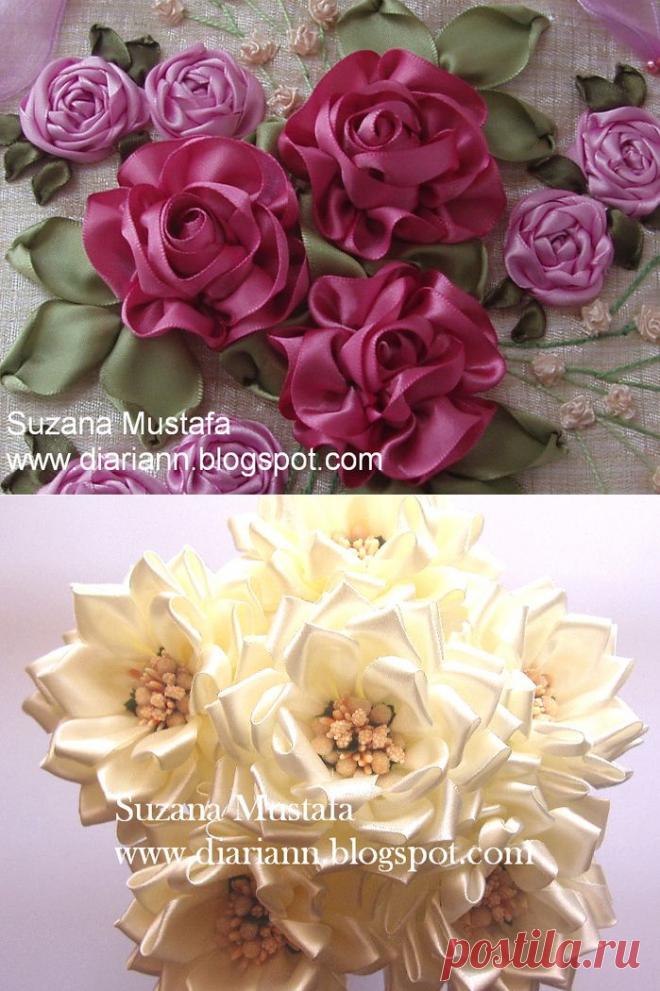 Вышивка лентами розы и шиповника. МК Suzana Mustafa - Рукоделие