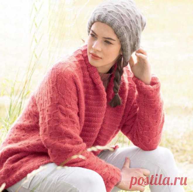 Вязание для женщин. Просторный жакет и шапка спицами