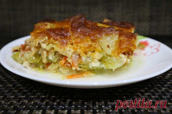Овощная запеканка с курицей в духовке Какой же вкусной получается овощная запеканка с курицей. Люблю этот рецепт за то что он готовится в духовке. Блюдо получается очень сытным, аппетитным и полезным. Ингредиенты-400 гр капусты- 1 морковь- 1 кабачок- 10 шт картофеля- 2 помидора- 1 куриное филе- 2 репчатых лука- соль и перец по...