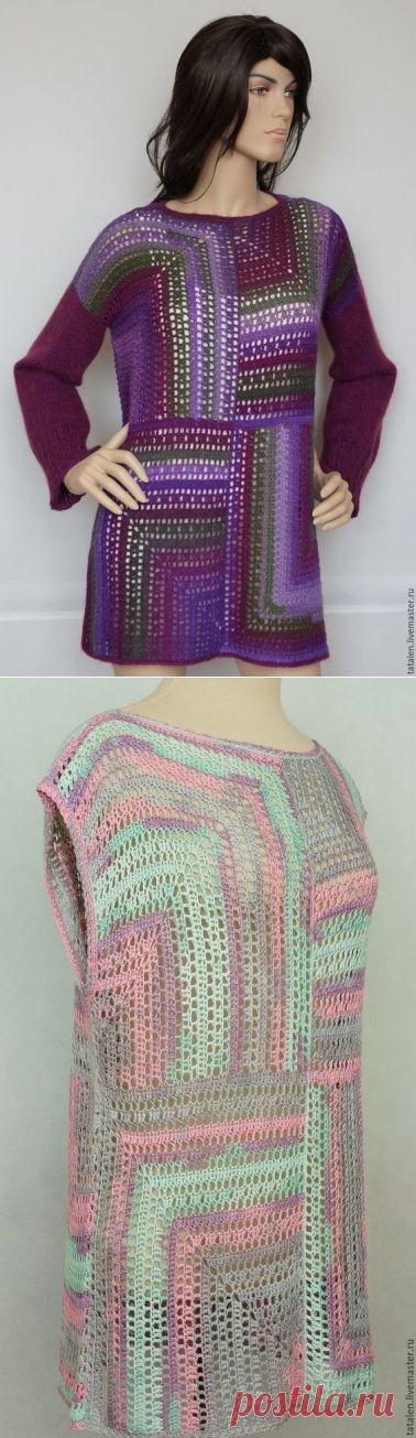 Ажурная туника из квадратов. Крючком. Схемы. / knittingideas.ru