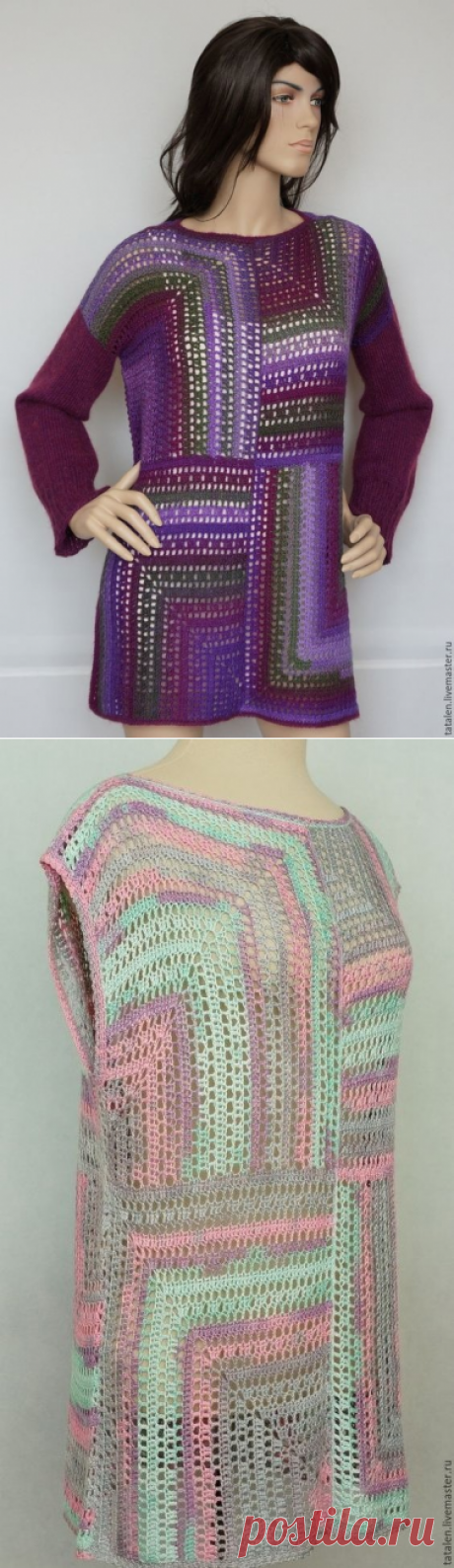 Ажурная туника из квадратов. Крючком. Схемы. / knittingideas.ru