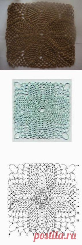 БОЛЬШОЙ КВАДРАТНЫЙ МОТИВ ДЛЯ СКАТЕРТИ ИЛИ ПЛЕДА