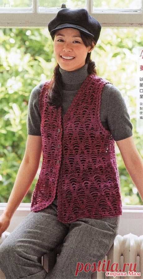 Ажурный жилет с узором ромбы. Крючок. "53 модели" соло альбом LKS