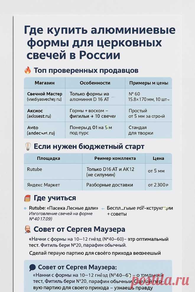 Где купить алюминиевую форму для изготовления восковых церковных свечей